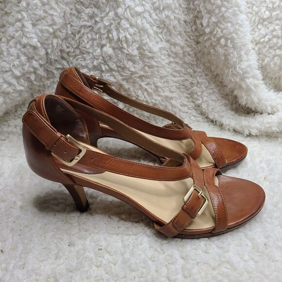 Cole Haan Cognac‎ Strappy Leather Heels Size 9C - Picture 1 of 9